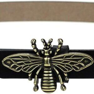 Women's Genuine Leather Belt Vintage Copper Bee Buckle Casual Dress Waist